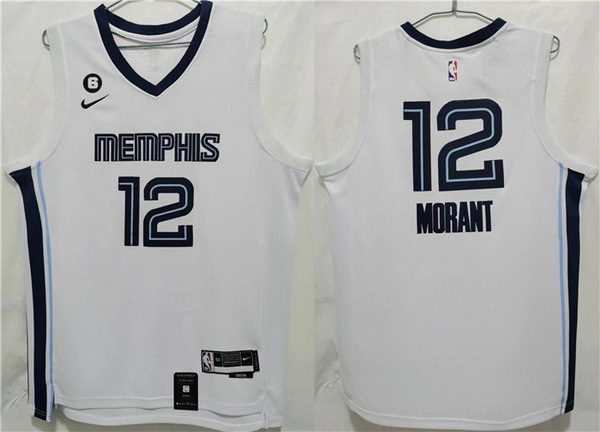 Men Memphis Grizzlies 12 Ja Morant White With NO 6 Patch Stitched Jersey