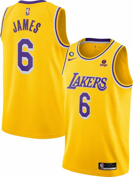 Men Los Angeles Lakers 6 LeBron James Yellow No 6 Patch Stitched Basketball Jersey