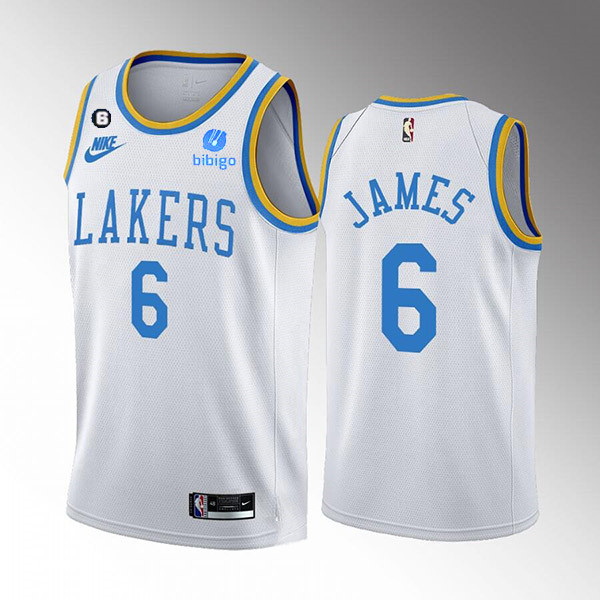 Men Los Angeles Lakers 6 LeBron James 2022 23 White Classic Edition No 6 Patch Stitched Basketball J