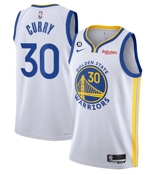 Men Golden State Warriors 30 Stephen Curry White With No 6 Patch Stitched Jersey