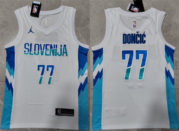 Men Dallas Mavericks 77 Luka Doncic White Stitched Jersey