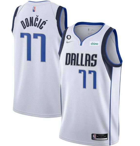 Men Dallas Mavericks 77 Luka Doncic White No 6 Patch Stitched Jersey