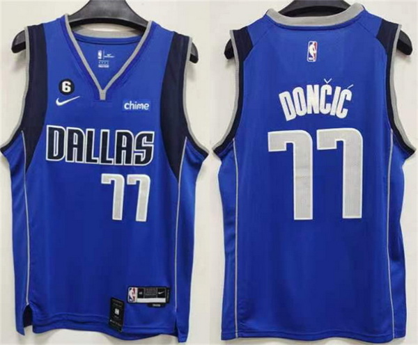 Men Dallas Mavericks 77 Luka Doncic Blue No 6 Patch Stitched Jersey