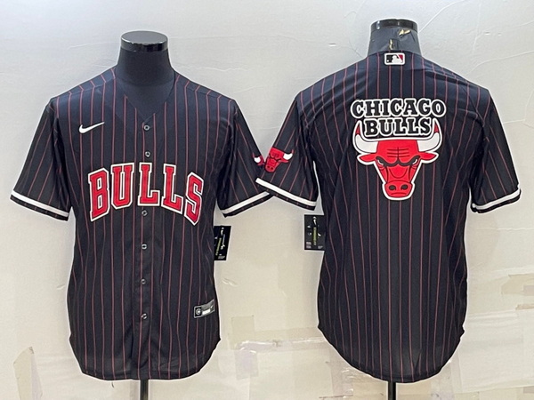 Men Chicago Bulls Black Team Big Logo Cool Base Stitched Baseball Jersey