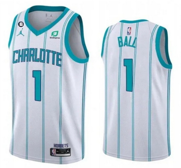 Men Charlotte Hornets 1 LaMelo Ball White No 6 Patch Stitched Basketball Jersey