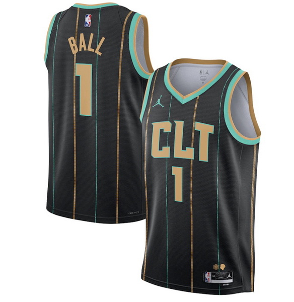 Men Charlotte Hornets 1 LaMelo Ball 2022 2023 Black City Edition Stitched Basketball Jersey