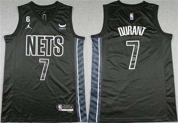 Men Brooklyn Nets 7 Kevin Durant Black2022 23 Statement Edition No 6 Patch Stitched Basketball Jerse