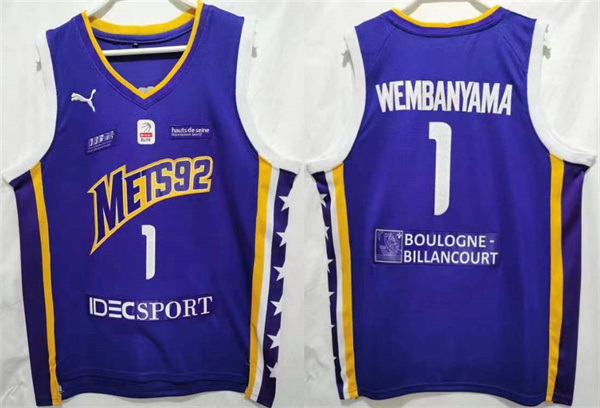 Men Boulogne Levallois Metropolitans 92 1 Victor Wembanyama Purple Stitched Jersey