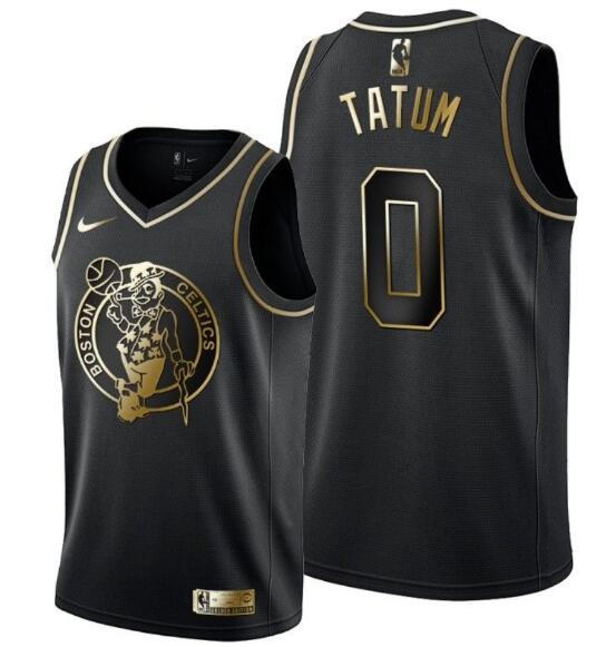 Men Boston Celtics 0 Jayson Tatum Black Gold Stitched Basketball Jersey