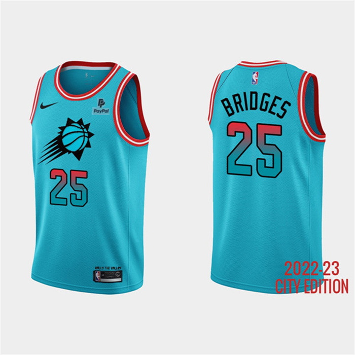 Men Phoenix Suns 25 Mikal Bridges Blue 2022 23 City Edition With Black Payple Patch Stitched Basketb