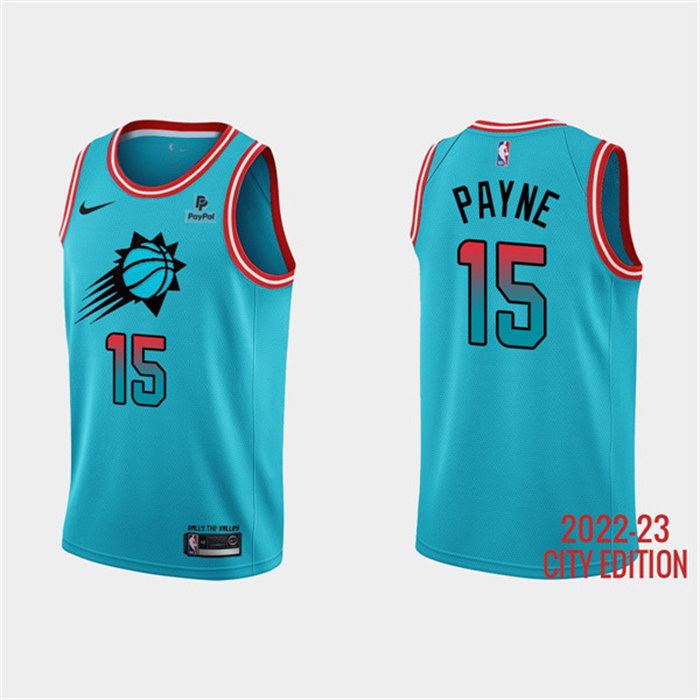 Men Phoenix Suns 15 Cameron Payne Blue 2022 23 City Edition With Black Payple Patch Stitched Basketb