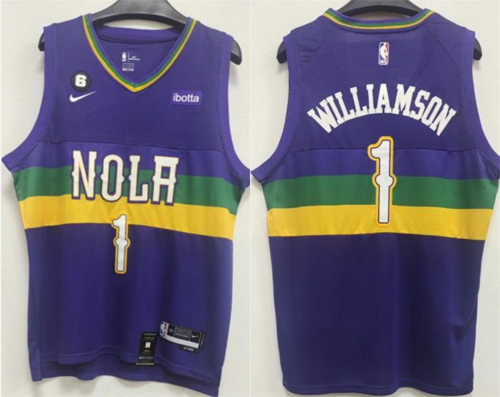 Men New Orleans Pelicans 1 Zion Williamson Purple With NO 6 Patch Stitched Basketball Jersey