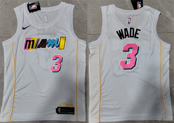 Men Miami Heat 3 Dwyane Wade 2022 23 White City Edition Stitched Jersey