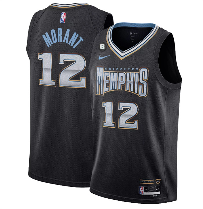 Men Memphis Grizzlies 12 Ja Morant Black 2022 23 City Edition With NO 6 Patch Stitched Basketball Je