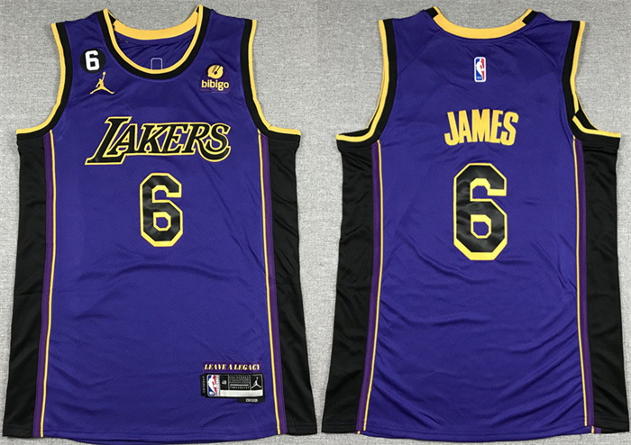 Men Los Angeles Lakers 6 LeBron James 2022 23 Purple Classic Edition No 6 Patch Stitched Basketball 