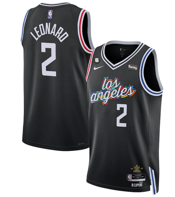 Men Los Angeles Clippers 2 Kawhi Leonard Black 2022 23 City Edition With NO 6 Patch Stitched Jersey