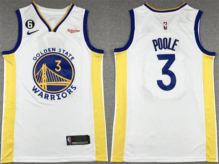 Men Golden State Warriors 3 Jordan Poole White With No 6 Patch Stitched Jersey