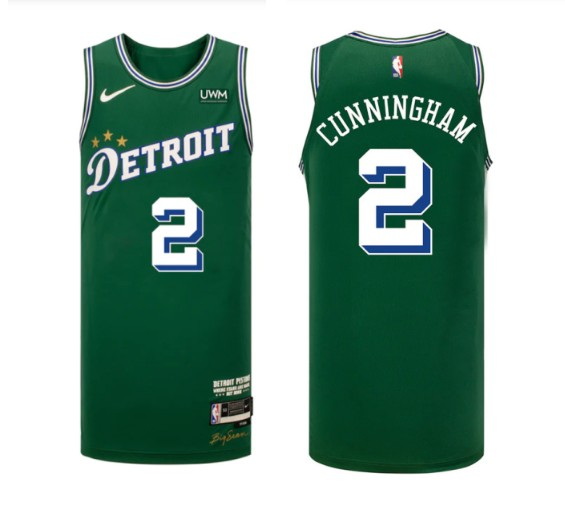 Men Detroit Pistons 2 Cade Cunningham Green 2022 23 City Edition Stitched Basketball Jersey