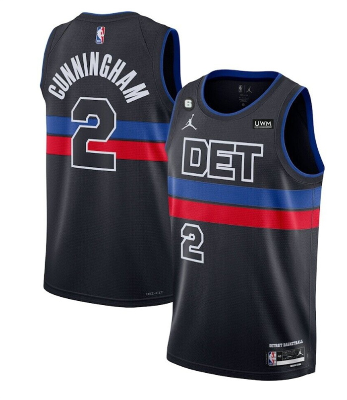 Men Detroit Pistons 2 Cade Cunningham Black 2022 23 City Edition With NO 6 Patch Stitched Basketball