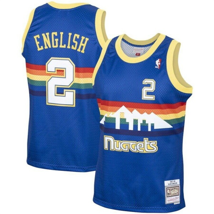 Men Denver Nuggets 2 Alex English 1987 88 Royal Mitchell  26 Ness Swingman Stitched Basketball Jerse