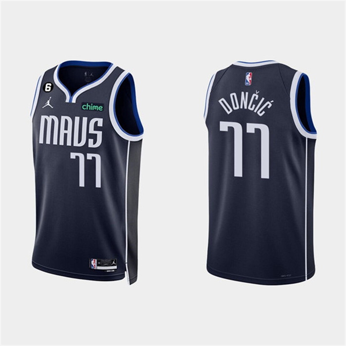 Men Dallas Mavericks 77 Luka Doncic Navy Statement Edition With NO 6 Patch Stitched Basketball Jerse