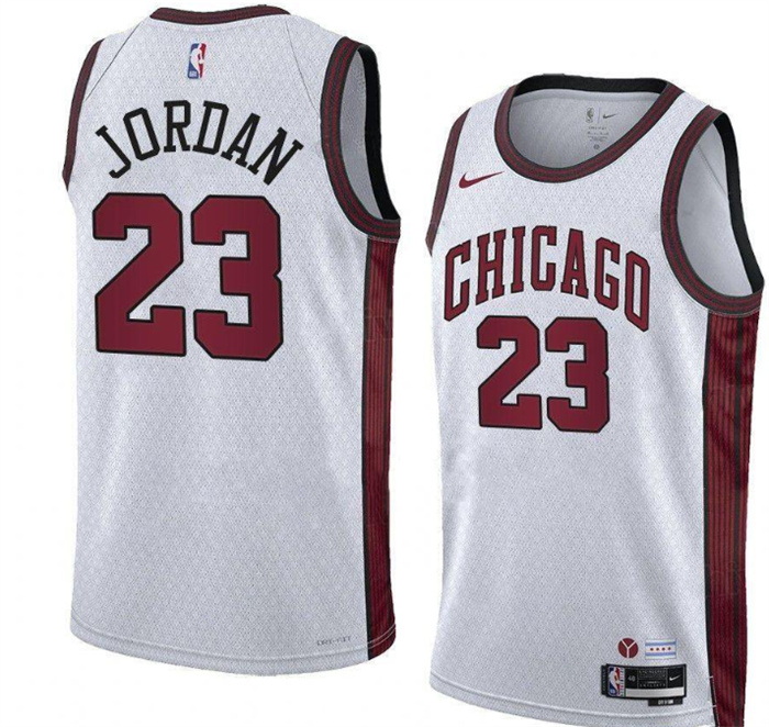 Men Chicago Bulls 23 Michael Jordan White 2022 23 City Edition Stitched Basketball Jersey