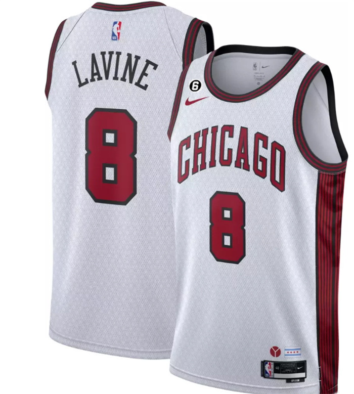 Men Chicago Bulls 8 Zach LaVine 2022 23 White City Edition With NO 6 Patch Stitched Basketball Jerse