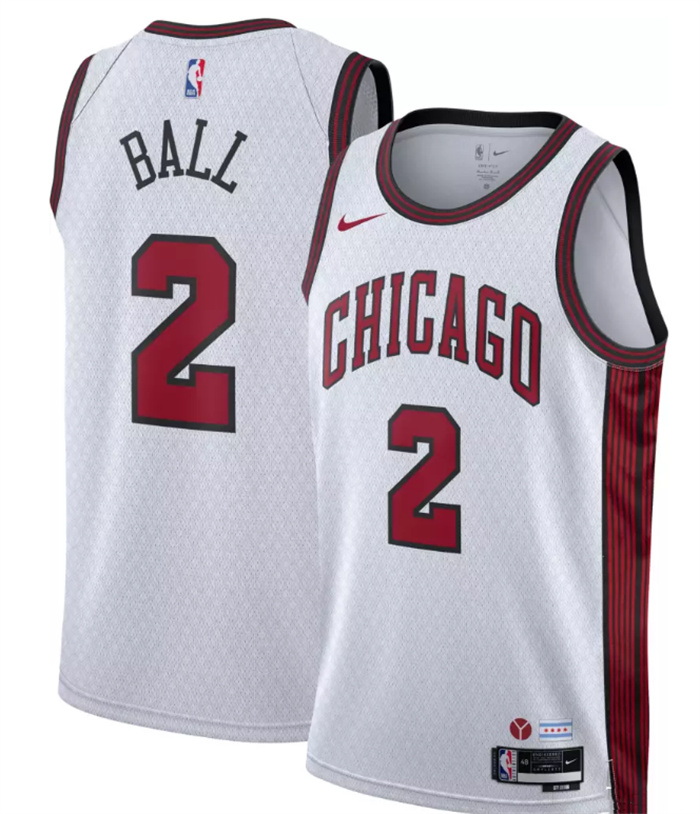 Men Chicago Bulls 2 Lonzo Ball White 2022 23 City Edition Stitched Basketball Jersey