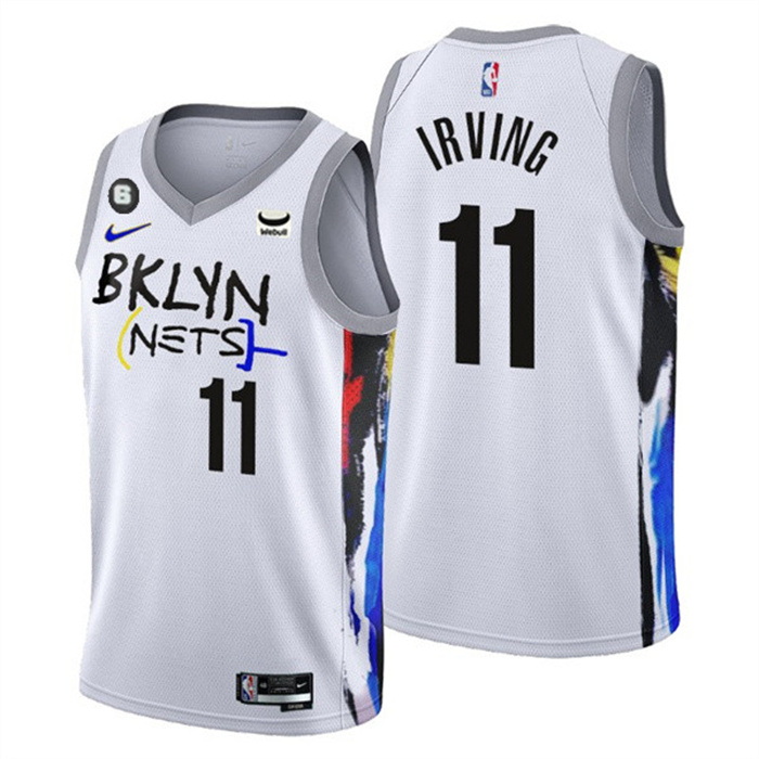 Men Brooklyn Nets 11 Kyrie Irving White 2022 23 City Edition With NO 6 Patch Stitched Basketball Jer