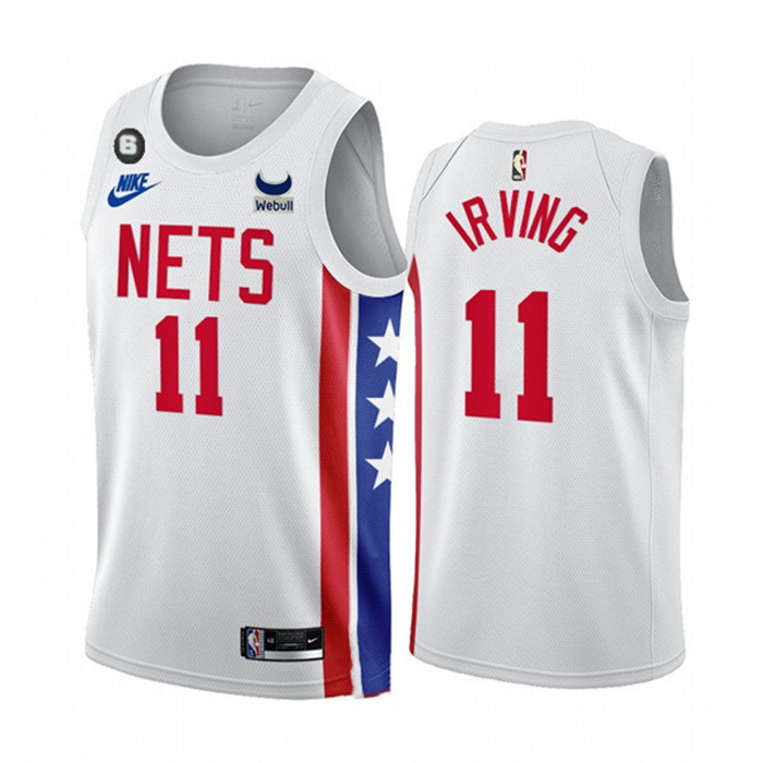 Men Brooklyn Nets 11 Kyrie Irving 2022 23 White With Patch Classic Edition With NO 6 Patch Stitched 