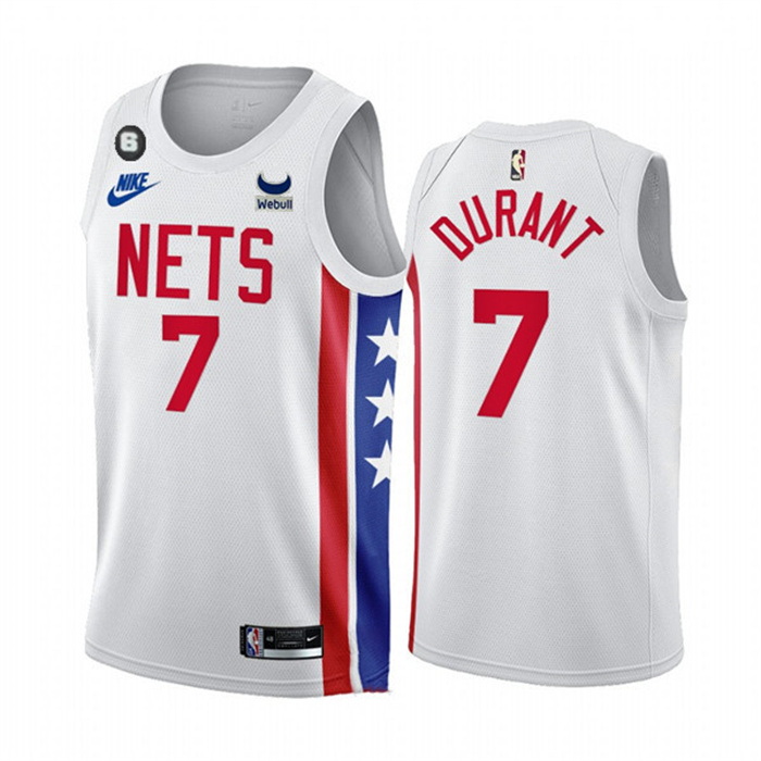 Men Brooklyn Nets 7 Kevin Durant 2022 23 White With Patch Classic Edition With NO 6 Patch Stitched B