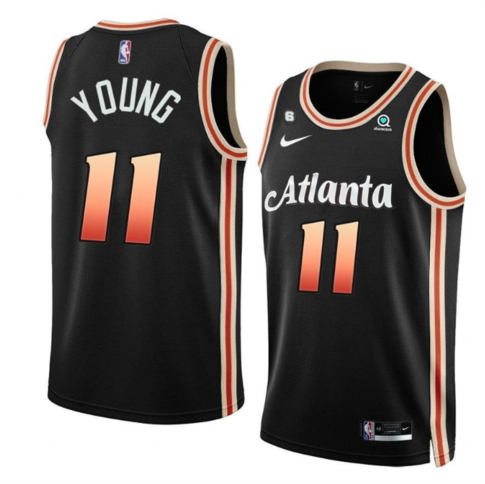 Men Atlanta Hawks 11 Trae Young Black 2022 23 City Edition With NO 6 Patch Stitched Jersey