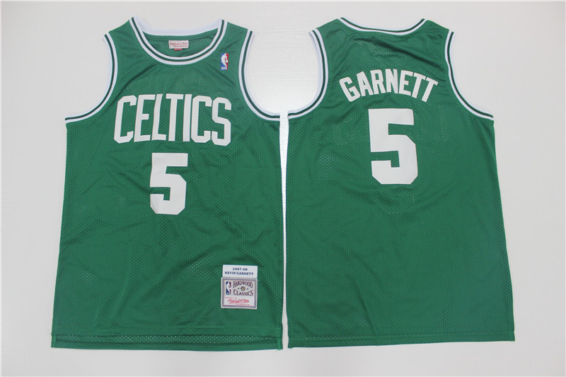 Men Boston Celtics #5 Kevin Garnett Green Throwback Stitched NBA Jersey