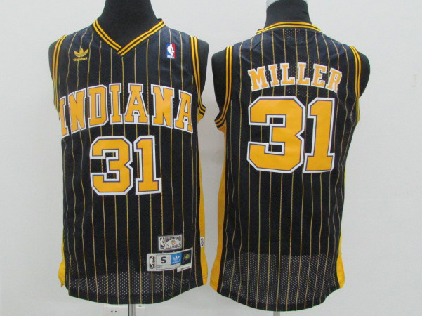 Men Indiana Pacers #31 Reggie Miller Black Pinstripe Hardwood Classics Jersey