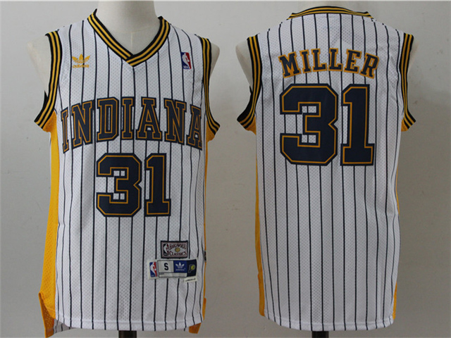 Men Indiana Pacers #31 Reggie Miller White Pinstripe Hardwood Classics Jersey