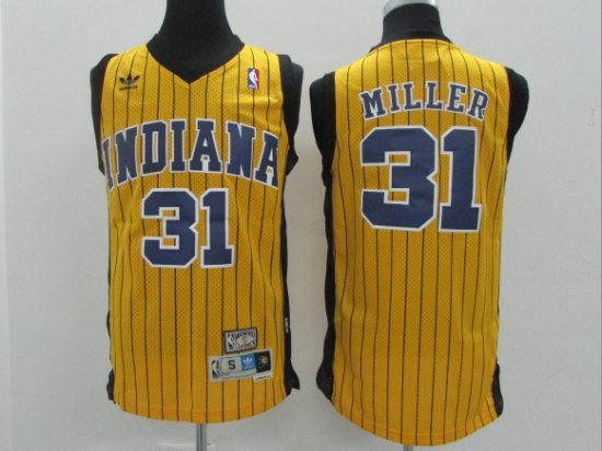 Men Indiana Pacers #31 Reggie Miller Yellow Pinstripe Hardwood Classics Jersey