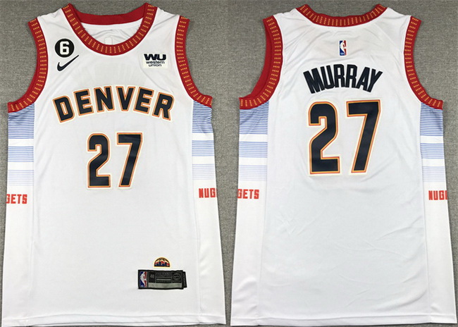 Men Denver Nuggets 27 Jamal Murray Silver 2022 23 City Edition With NO 6 Patch Stitched Jersey