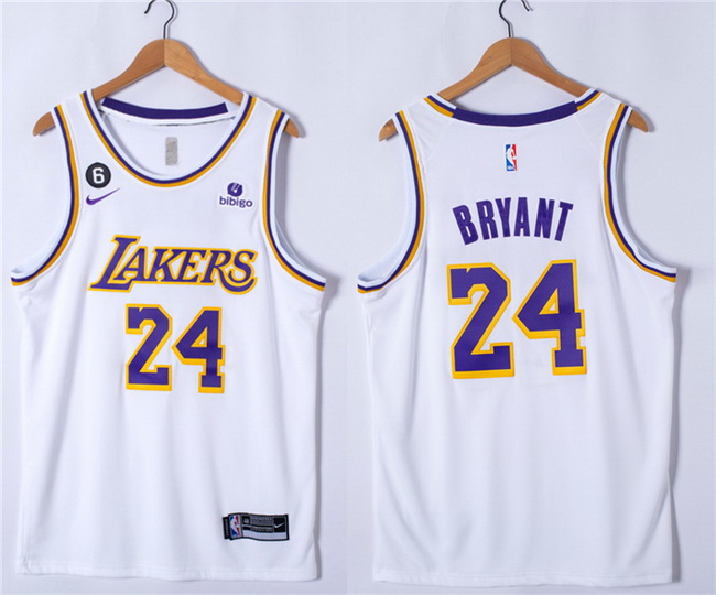 Men Los Angeles Lakers 24 Kobe Bryant White With NO 6 Patch Stitched Basketball Jersey