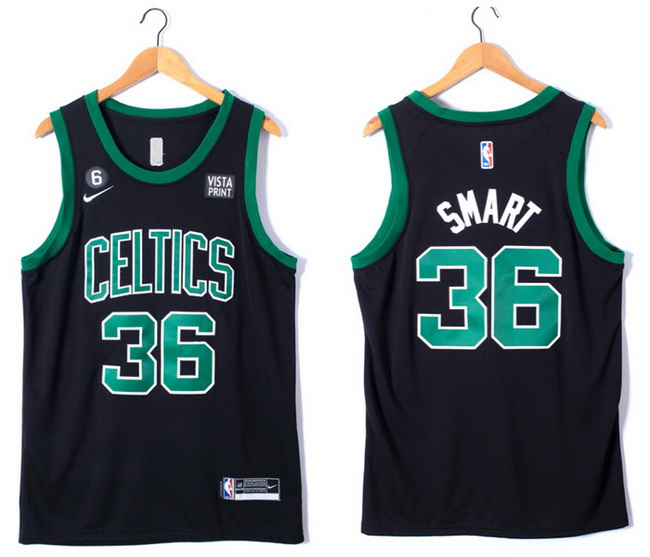 Men Boston Celtics 36 Marcus Smart Black No 6 Patch Stitched Basketball Jersey