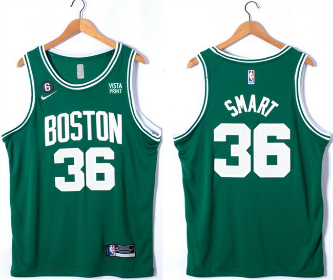 Men Boston Celtics 36 Marcus Smart Green No 6 Patch Stitched Basketball Jersey