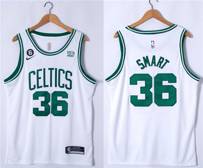 Men Boston Celtics 36 Marcus Smart White No 6 Patch Stitched Basketball Jersey