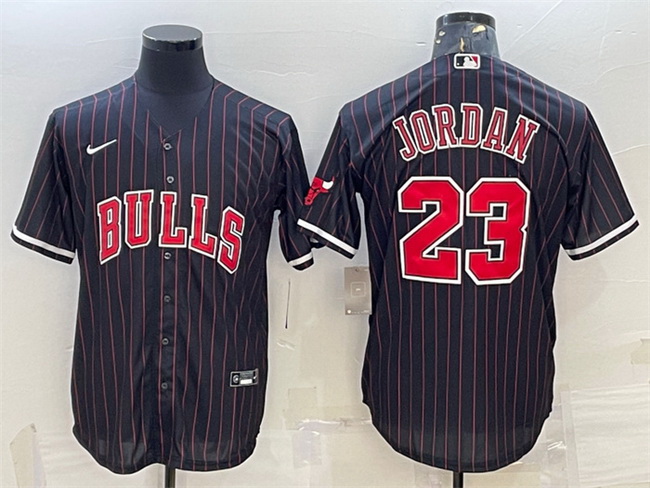 Men Chicago Bulls 23 Michael Jordan Black Cool Base Stitched Baseball Jersey