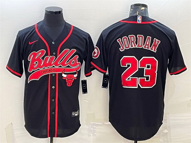 Men Chicago Bulls 23 Michael Jordan Black Cool Base Stitched Baseball JerseyS