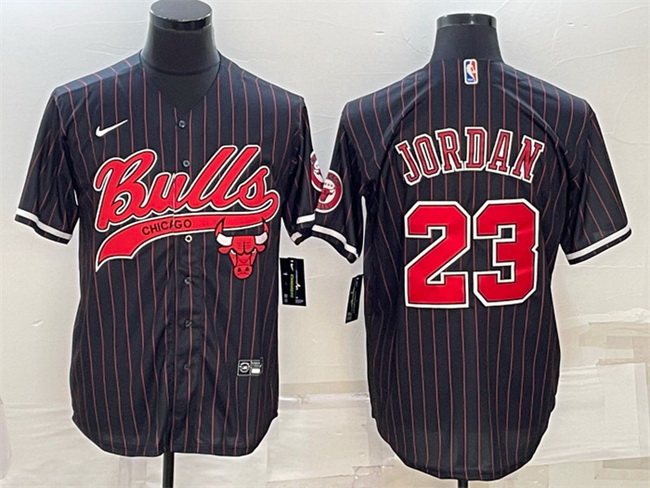 Men Chicago Bulls 23 Michael Jordan Black With Patch Cool Base Stitched Baseball Jersey