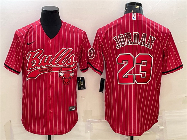 Men Chicago Bulls 23 Michael Jordan Red Cool Base Stitched Baseball Jersey