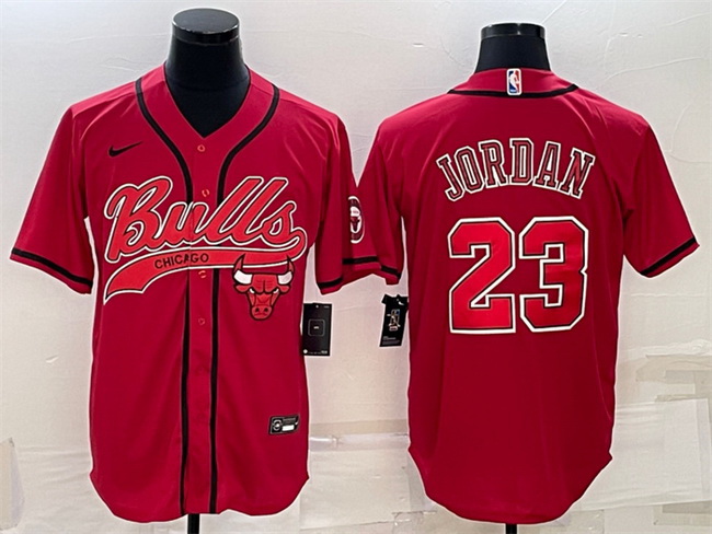 Men Chicago Bulls 23 Michael Jordan Red With Patch Cool Base Stitched Baseball Jersey