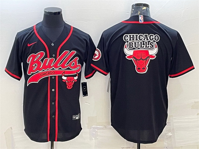 Men Chicago Bulls Black Team Big Logo Cool Base Stitched Baseball JerseyS