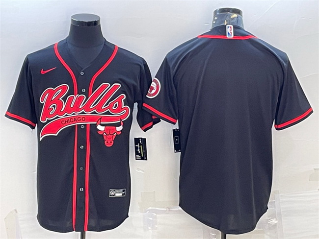 Men Chicago Bulls Blank Black Cool Base Stitched Baseball JerseyS