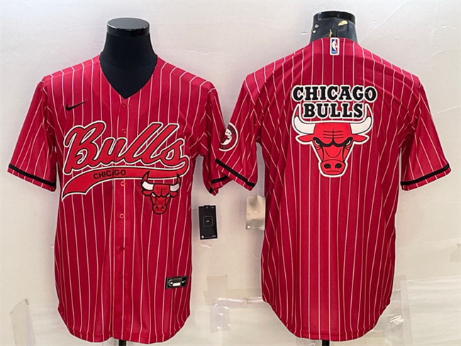 Men Chicago Bulls Red Team Big Logo Cool Base Stitched Baseball JerseyS