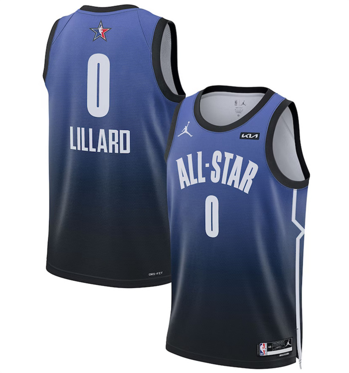 Men 2023 All Star 0 Damian Lillard Blue Game Swingman Stitched Basketball Jersey